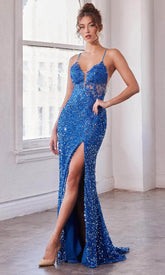 Sequined Lace Appliqued Evening Gown